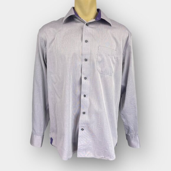 Leo Chevalier Men’s Dress Shirt Lavender Striped Button Up Size 17 (34/35) - Picture 1 of 10